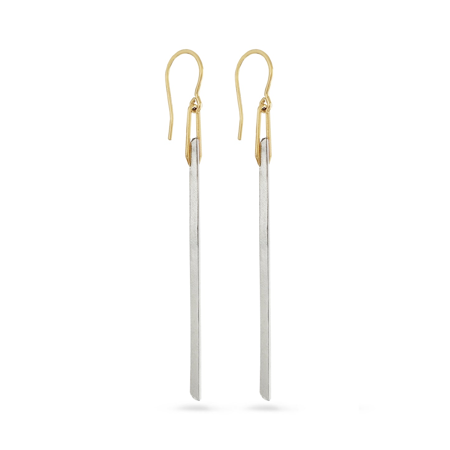 gold and silver dangle bar earrings