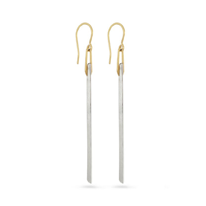 gold and silver dangle bar earrings