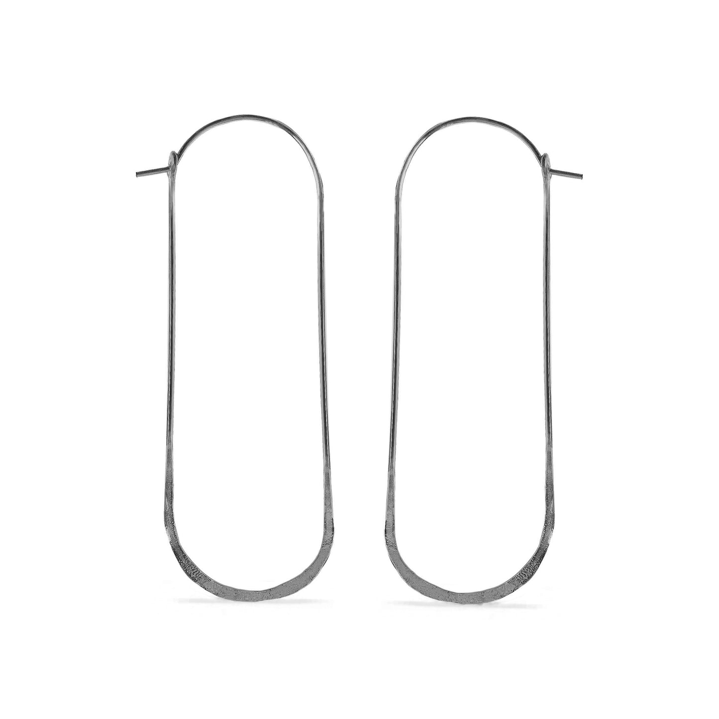 Elongated Black oval wire hoop earrings