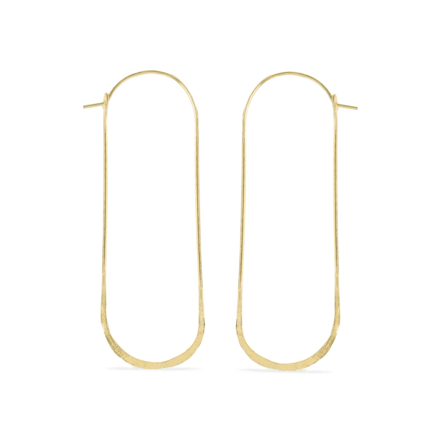 Elongated gold filled oval hammered hoop earrings