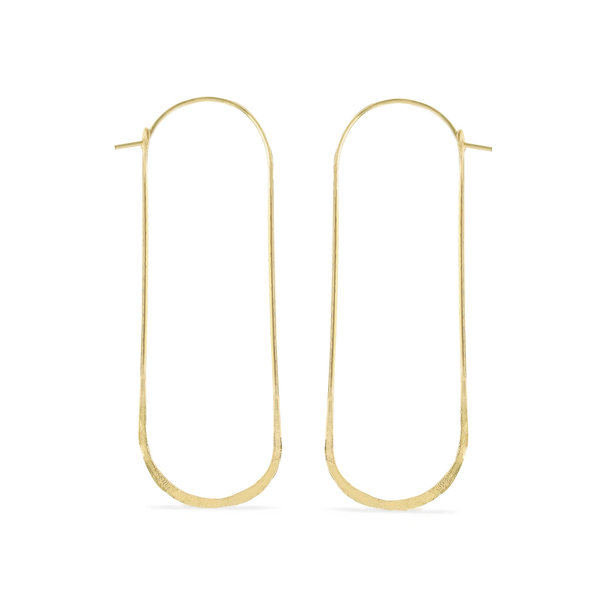 Elongated oval hammered gold-filled hoop earrings