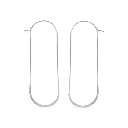 Long oval hammered wire hoop earrings in sterling silver