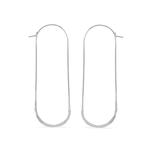 Long oval hammered wire hoop earrings in sterling silver