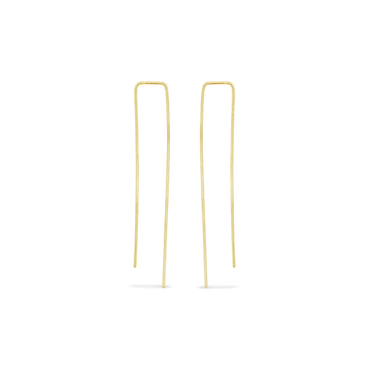 Elongated rectangle pull through threader hoops in gold
