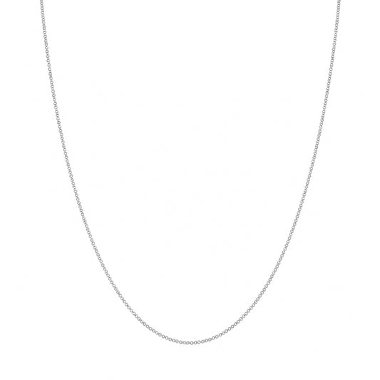 A delicate silver chain necklace shown against a plain white background.