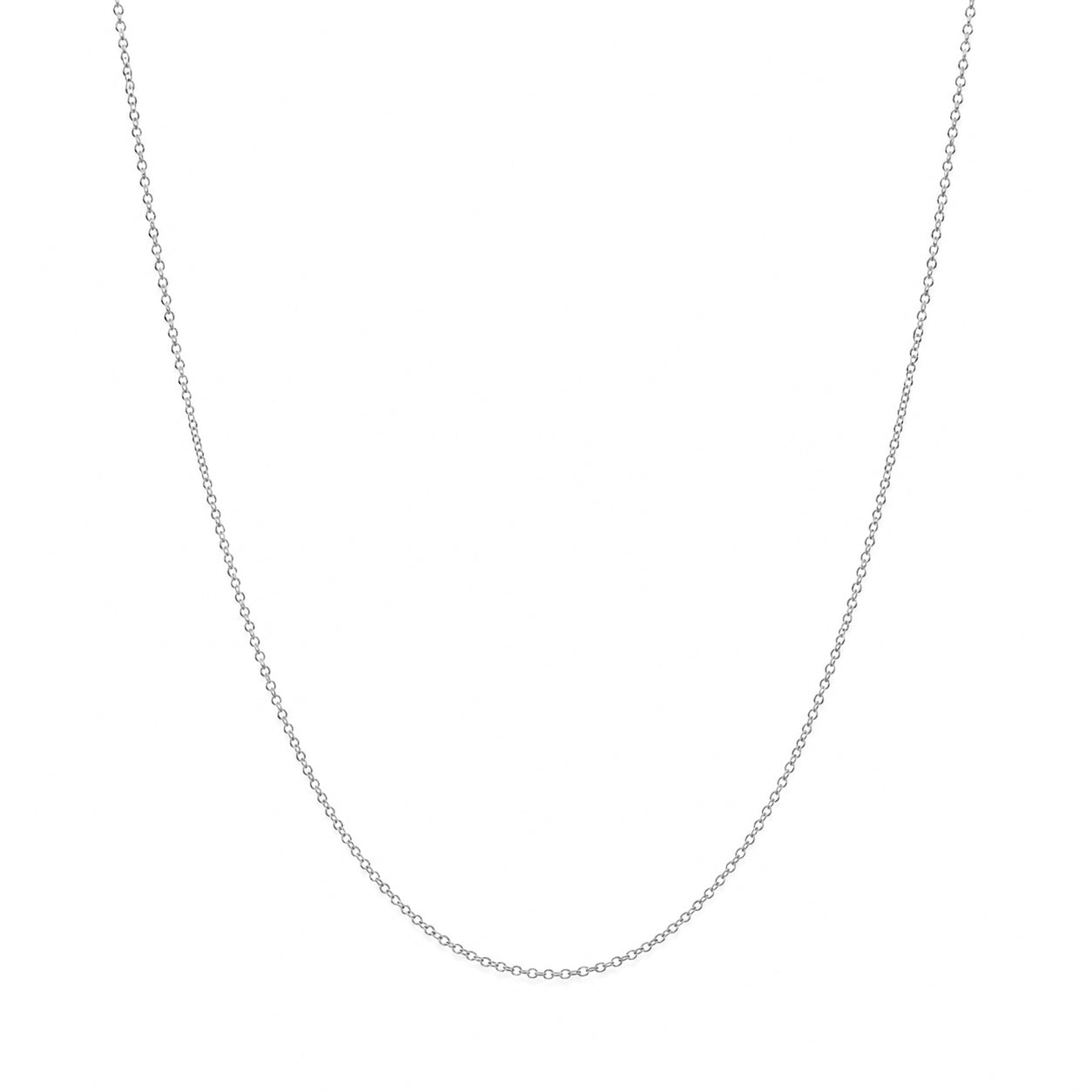 A delicate silver chain necklace shown against a plain white background.