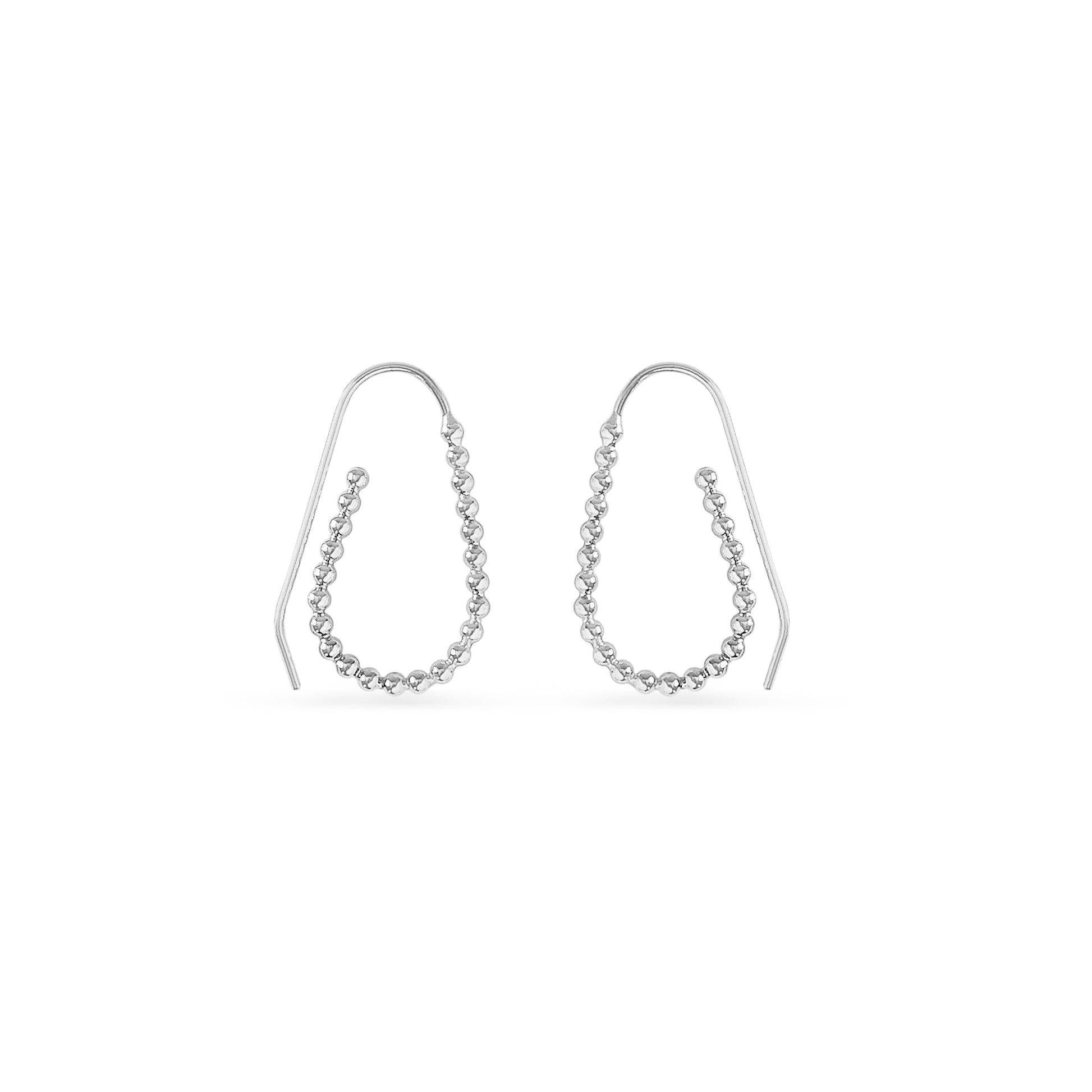 bright silver breaded pull through hoop earrings