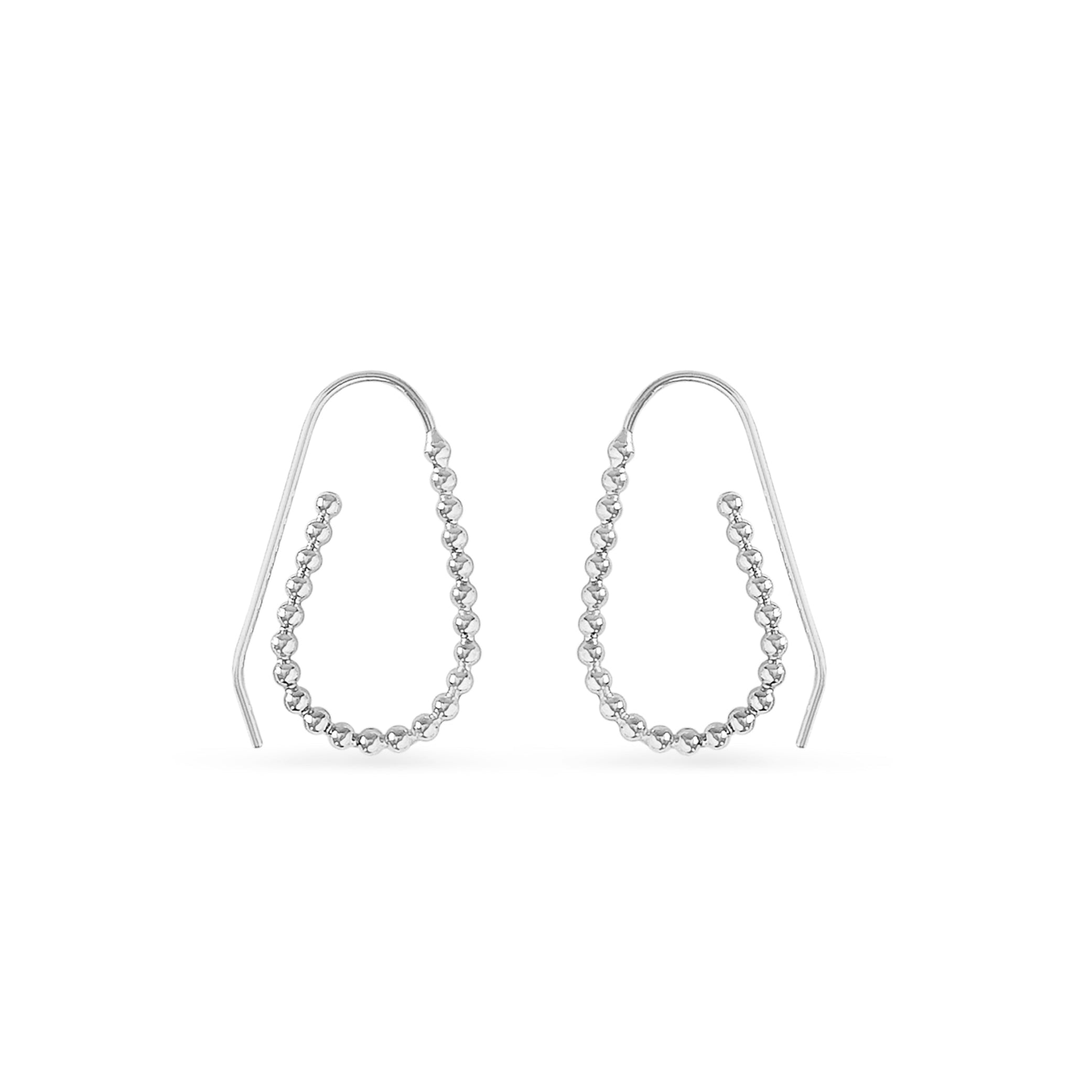 bright silver breaded pull through hoop earrings