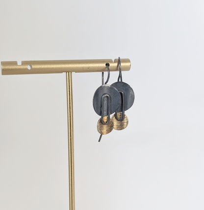 Silver and Gold Dual Circle Drop Earrings