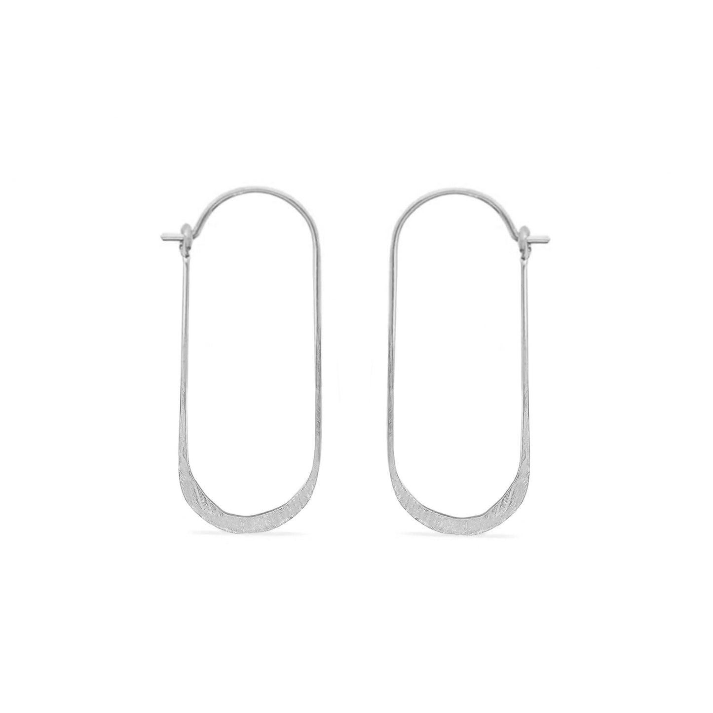 Sterling silver oval hammered hoop earrings