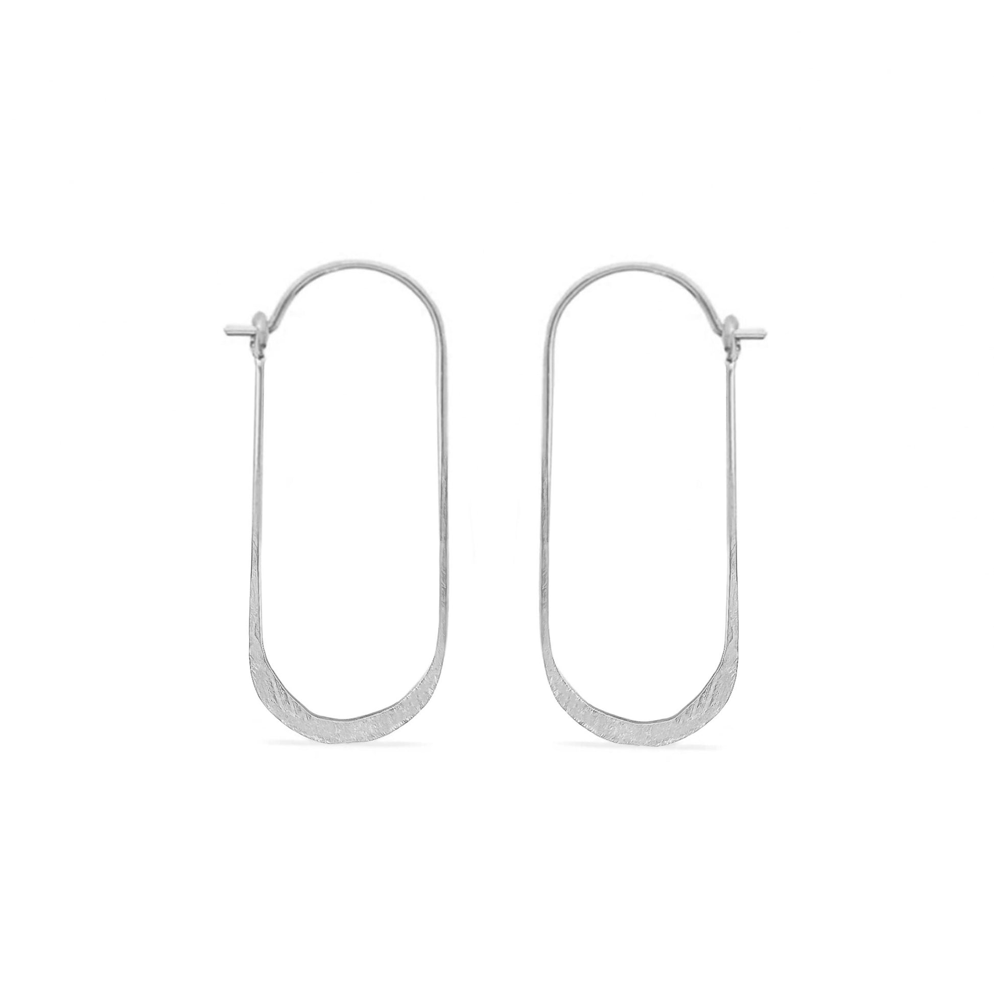 Sterling silver oval hammered hoop earrings