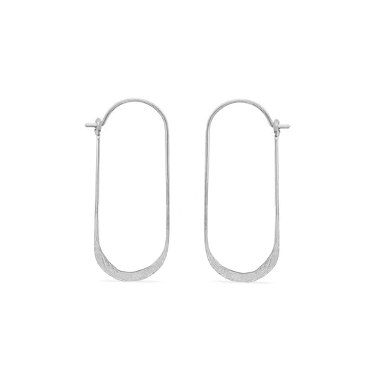 Sterling silver oval hammered hoop earrings