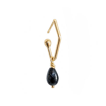 Single Lapis Blue Tear Drop Charm Hoops in 14K Yellow Gold