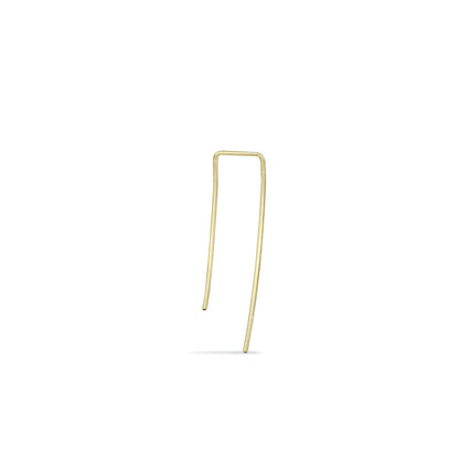 Single 14K yellow gold curved rectangular pull through hoop earring