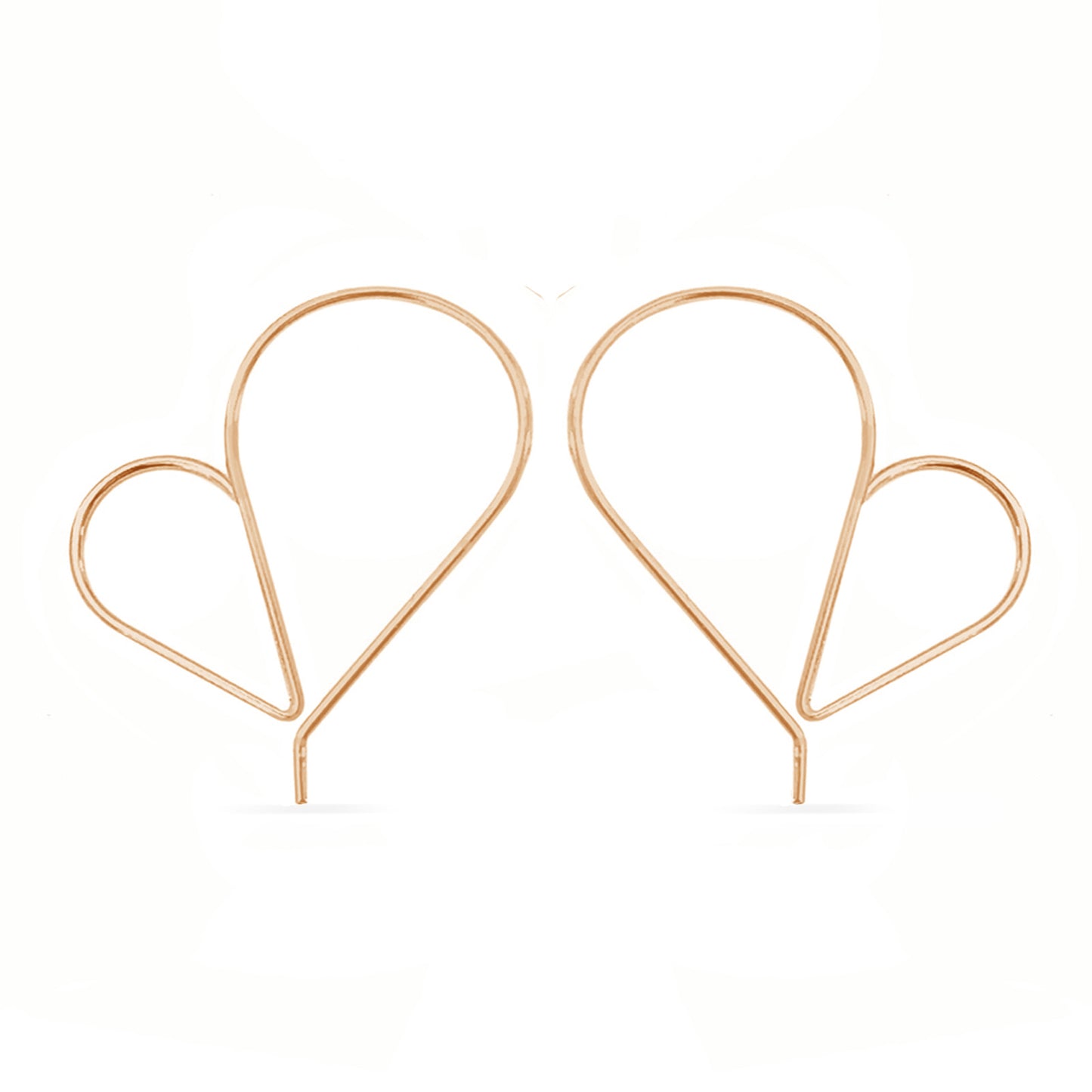 Pair of rose gold heart-shaped earrings on a white background