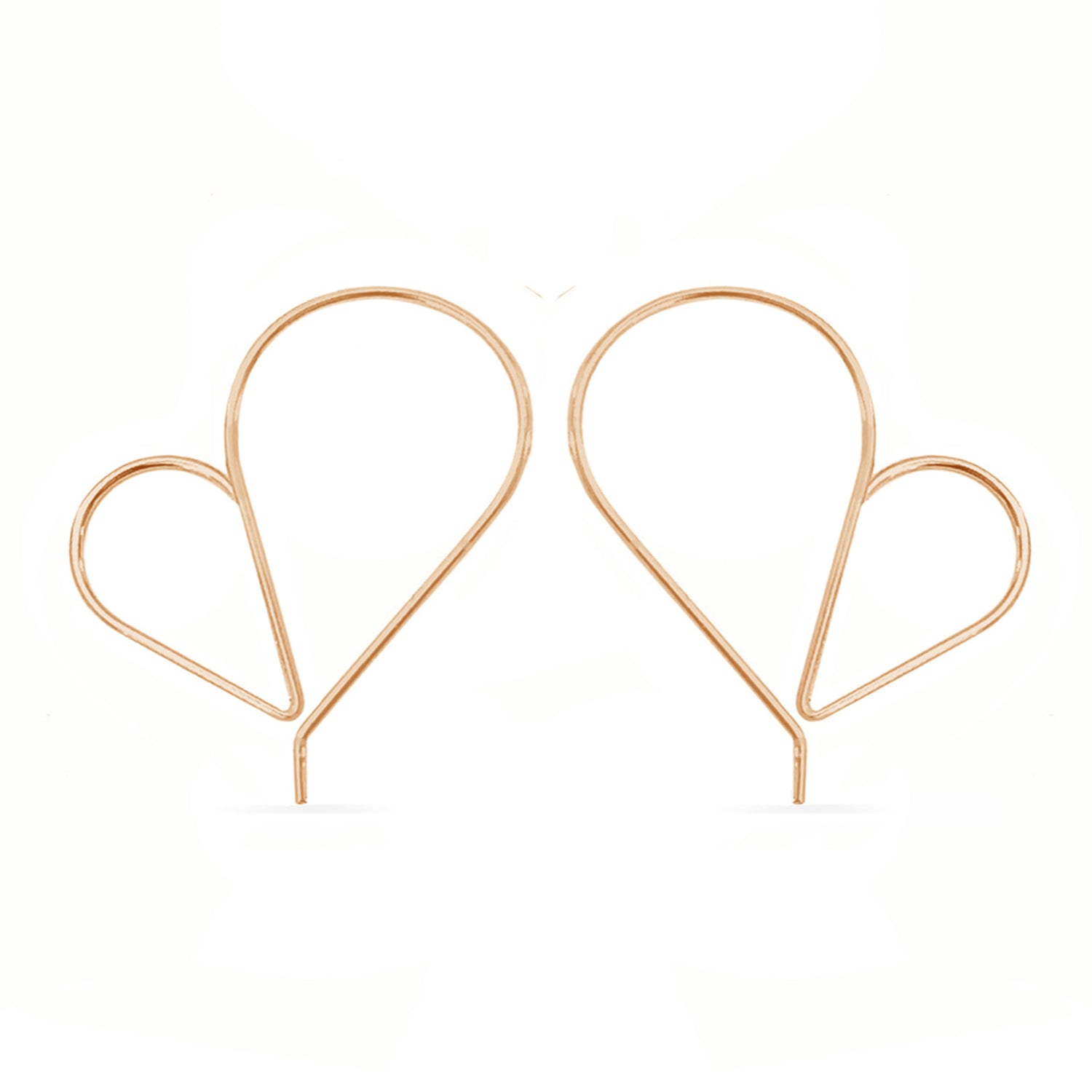 Pair of rose gold heart-shaped earrings on a white background