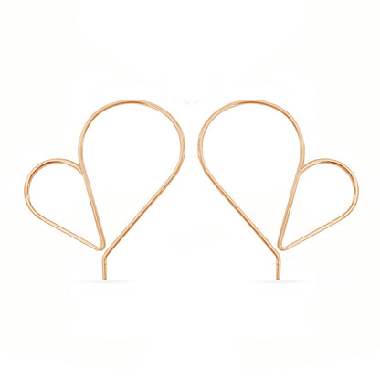 Pair of rose gold heart-shaped earrings on a white background