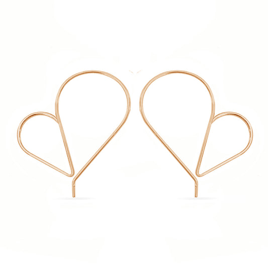 Pair of rose gold heart-shaped earrings on a white background