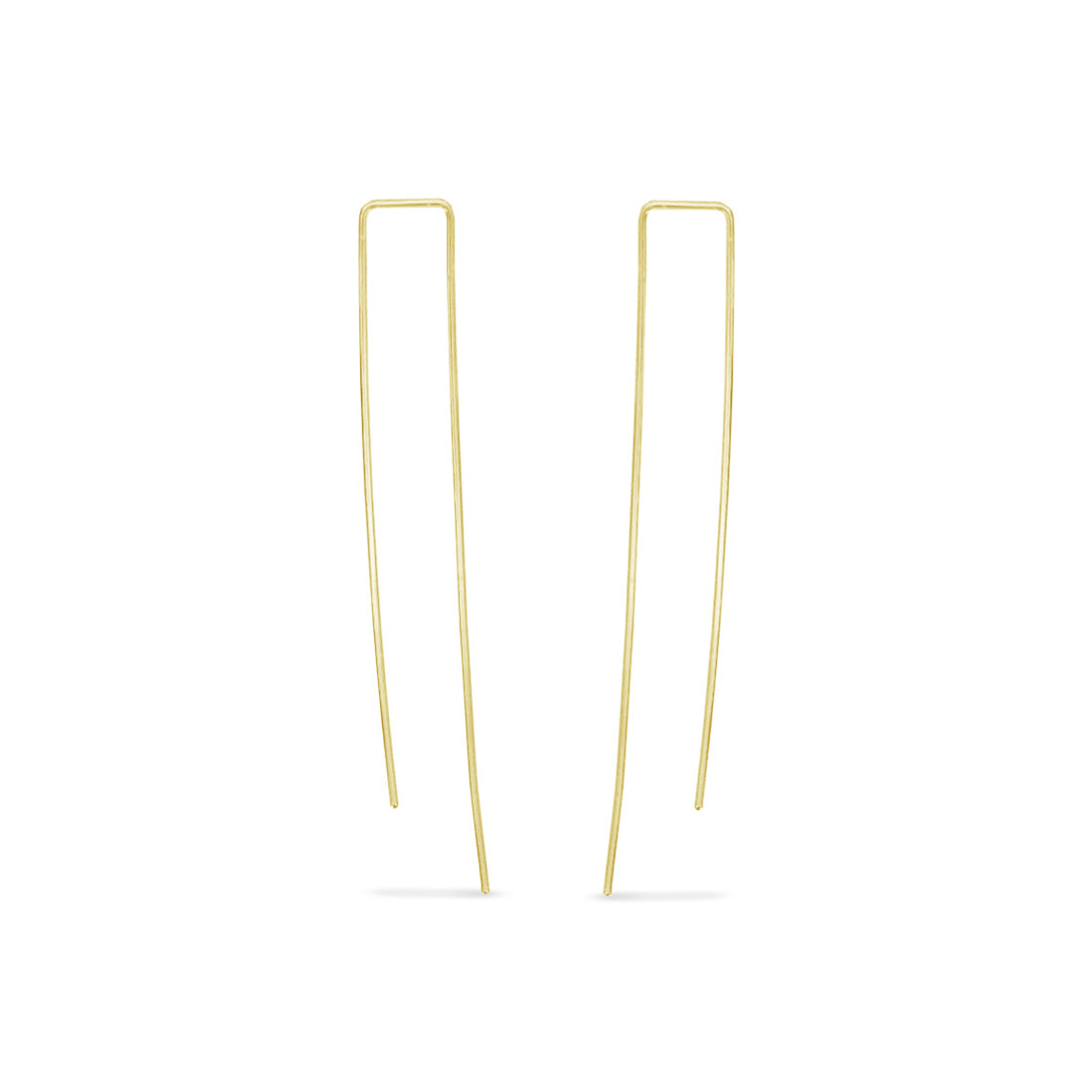 Elongated rectangle pull through threader hoops in gold