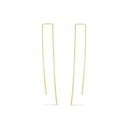 Elongated rectangle pull through threader hoops in gold