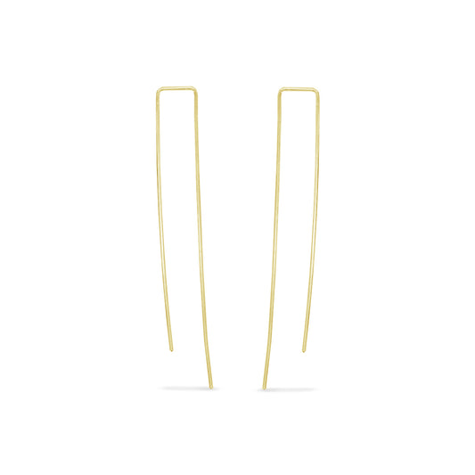 Elongated rectangle pull through threader hoops in gold