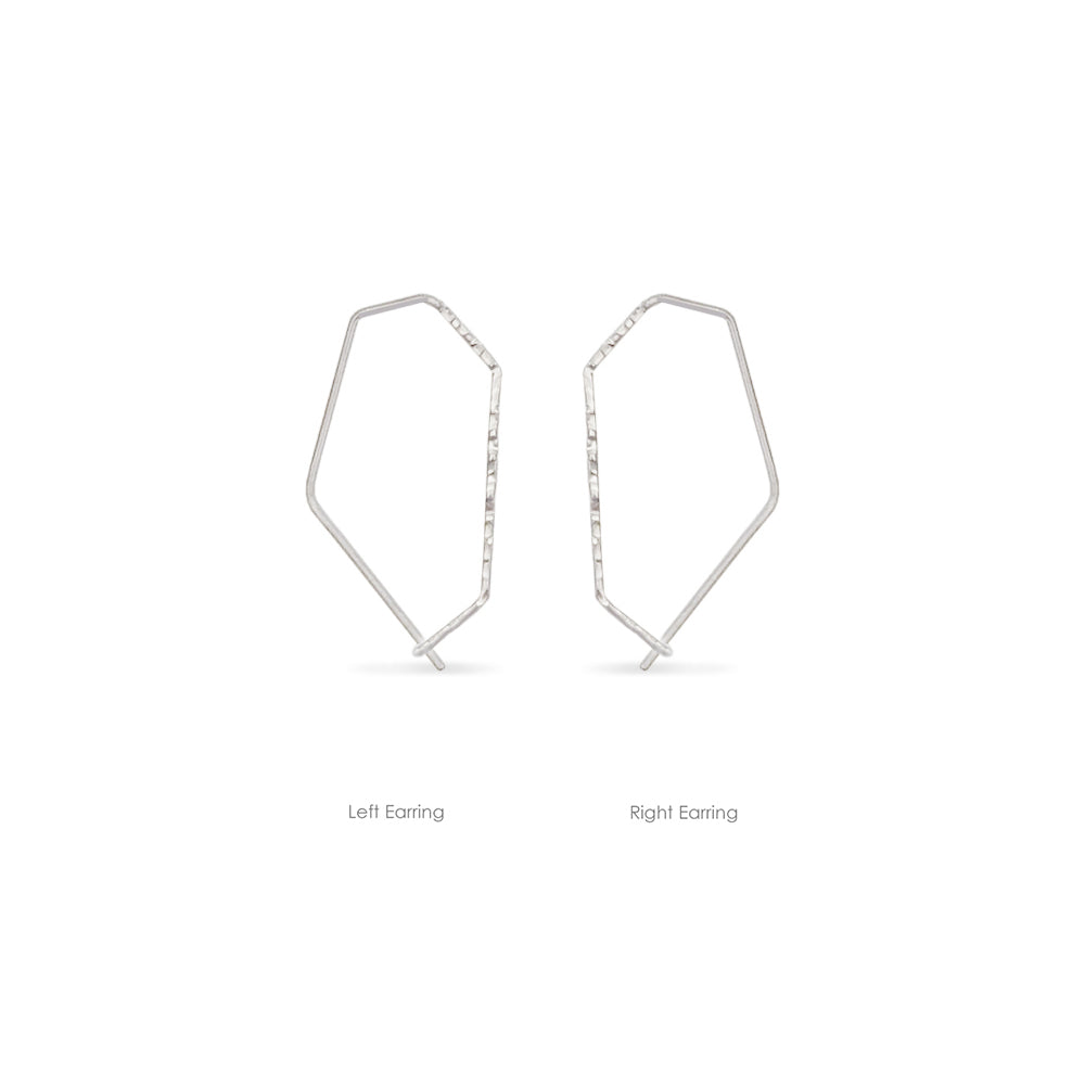 left and right hexagon wire hoop earrings