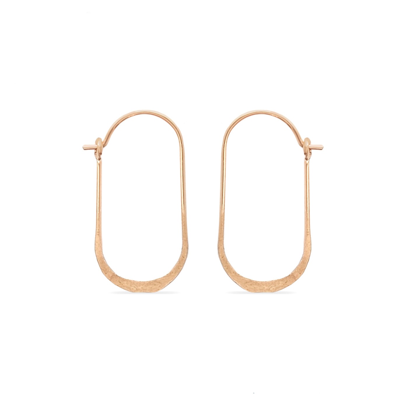 14K rose gold oval hammered wire hoop earring