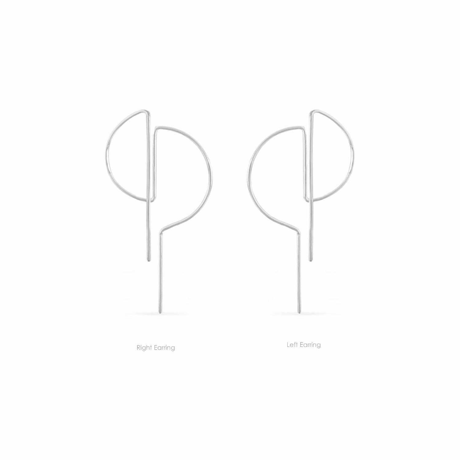 right and left d hoop earrings in white gold