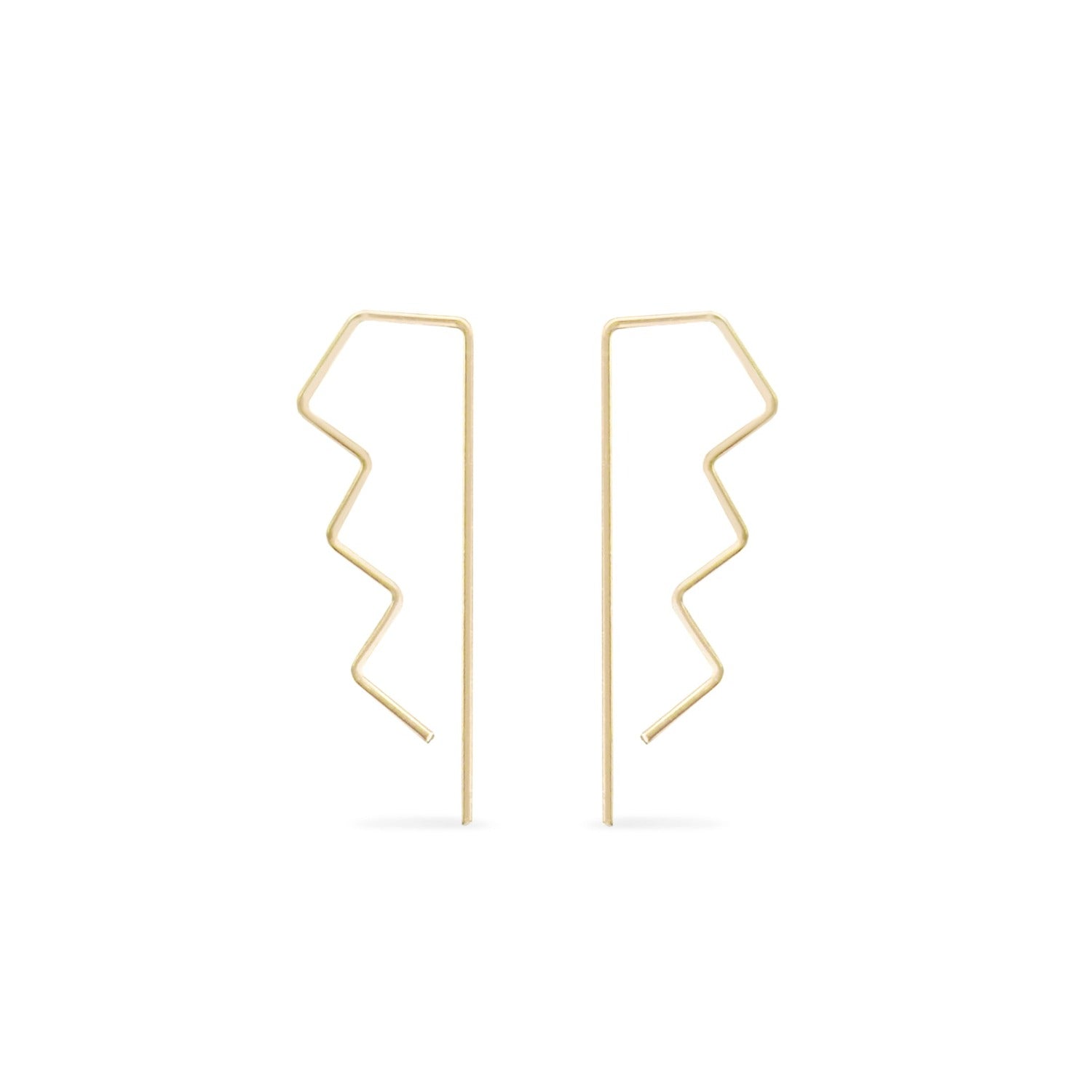 Small step zig zag wire pull through hoop earrings in gold