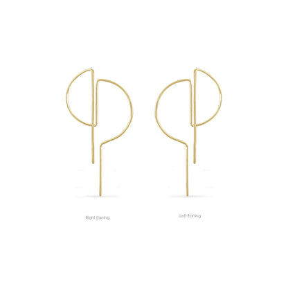 A pair, left and right, double D shaped micro hoop earring in 14K yellow gold