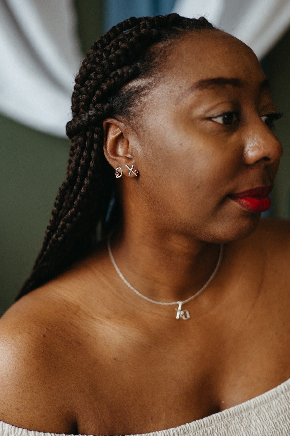 Gemstone XO studs and necklace set in sterling  silver