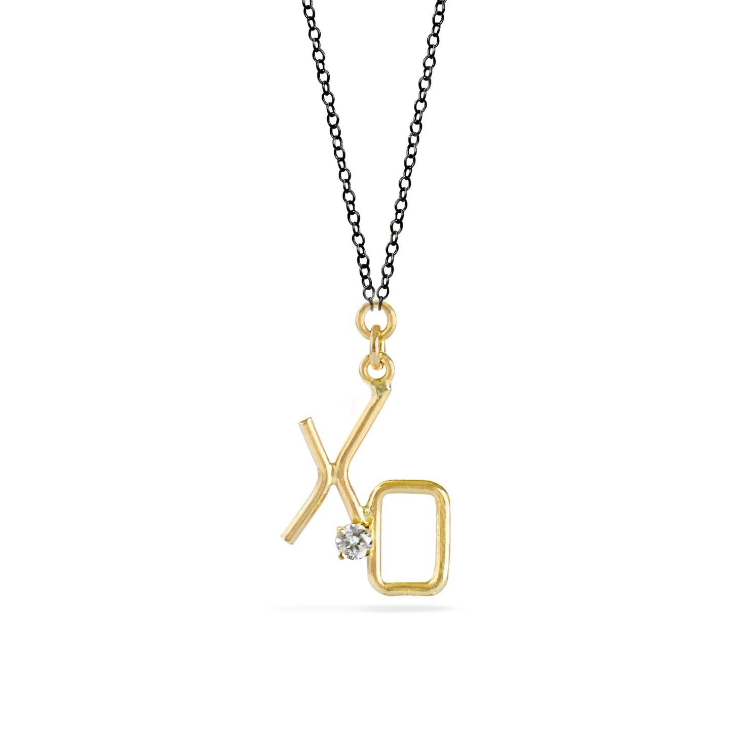 14K gold diamond XO pendant necklace