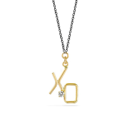 14K gold diamond XO pendant necklace