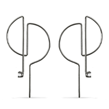 Black D hoop pull through earrings with white moissanites