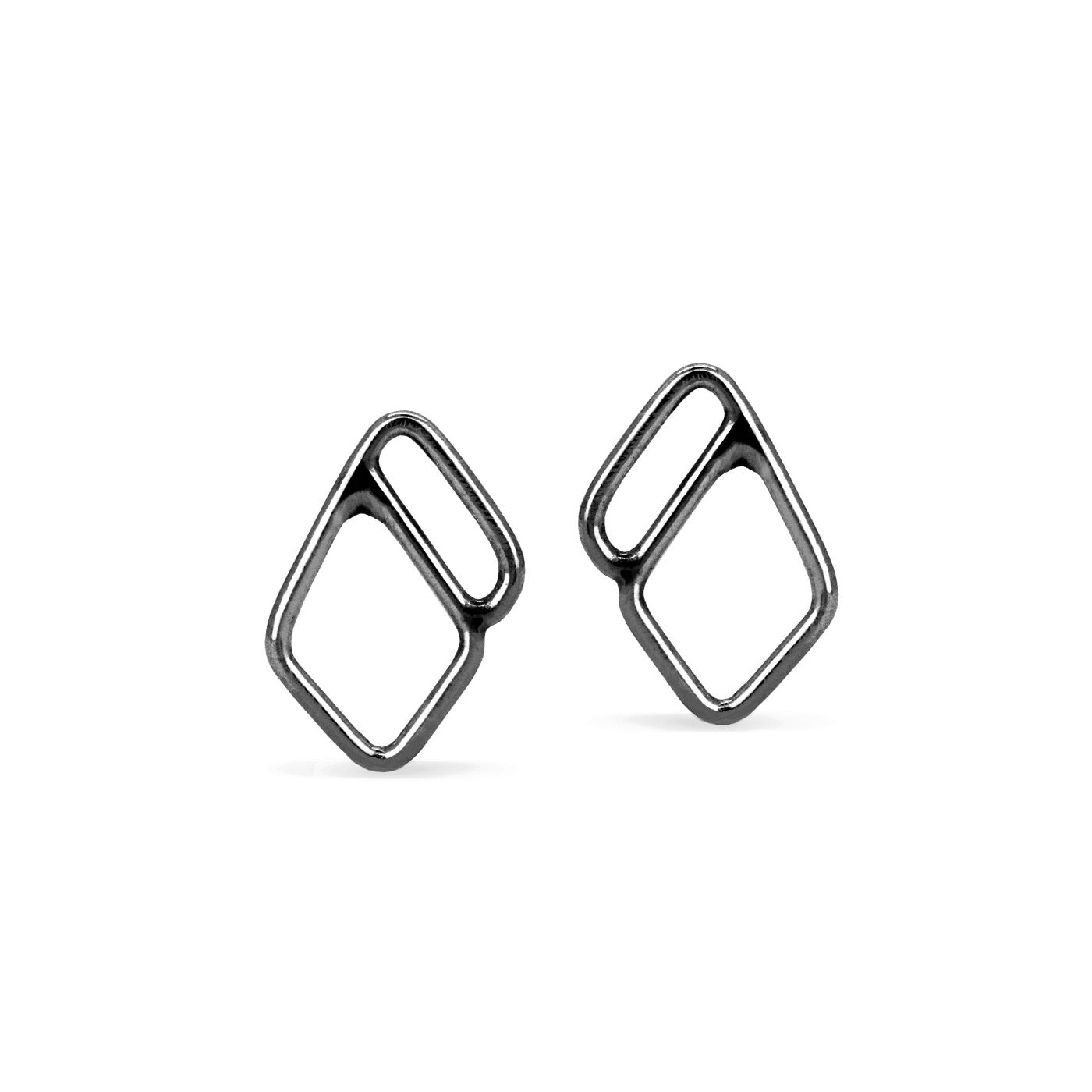 Black asymmetrical halo diamond stud earrings