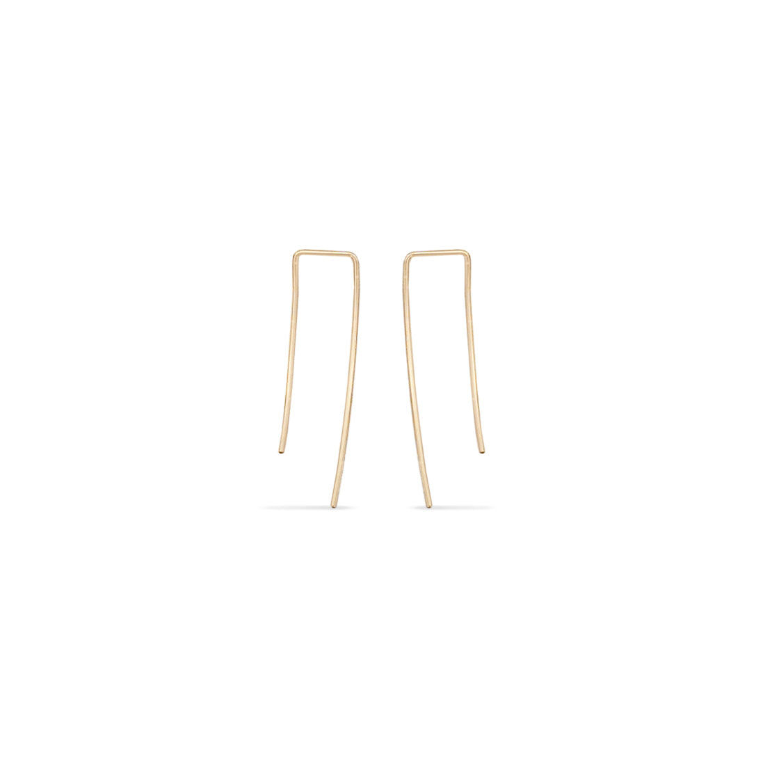 yellow gold curved oblong rectangle delicate wire hoop earrings