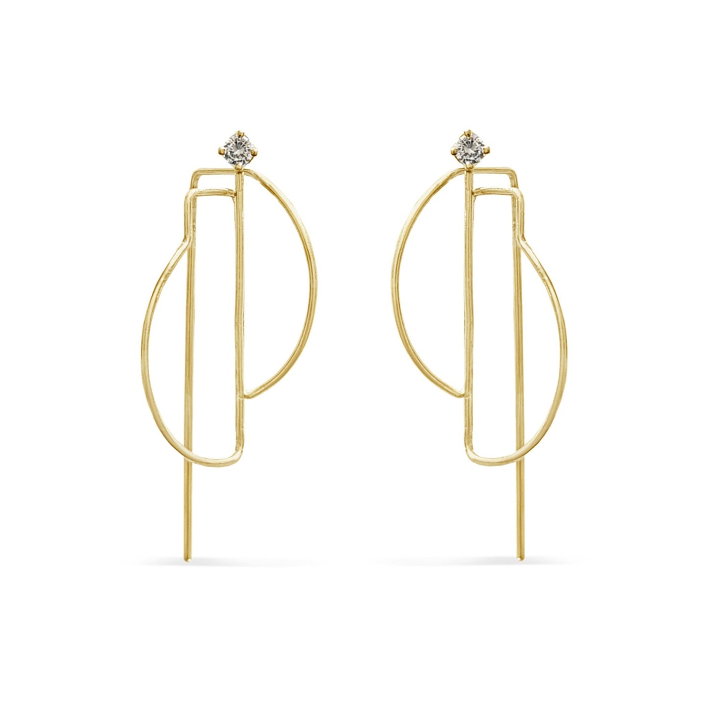 14K gold D pull through threader hoop earrings with black diamonds