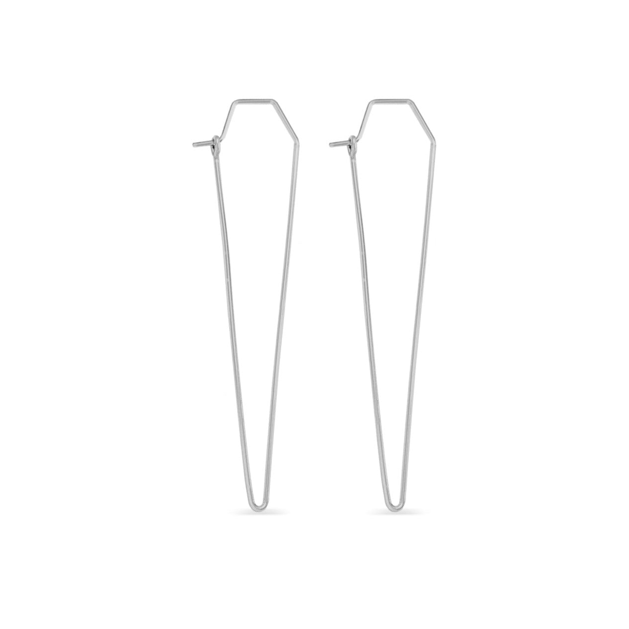 Silver triangle dagger wire hoop earrings