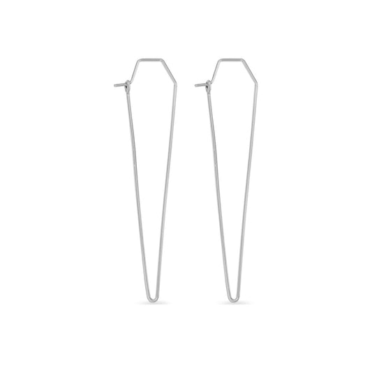 Silver triangle dagger wire hoop earrings