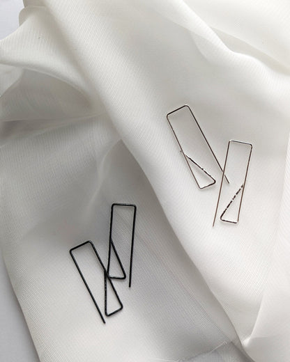 Black and silver triangle and rectangle hoop earrings