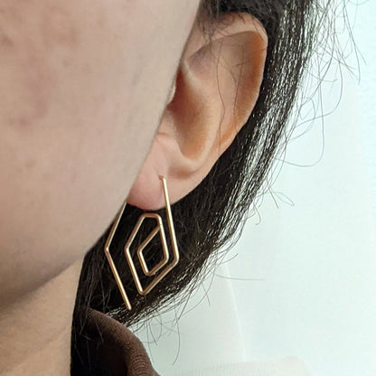 Delicate spiral diamond 14K gold threader hoop earrings