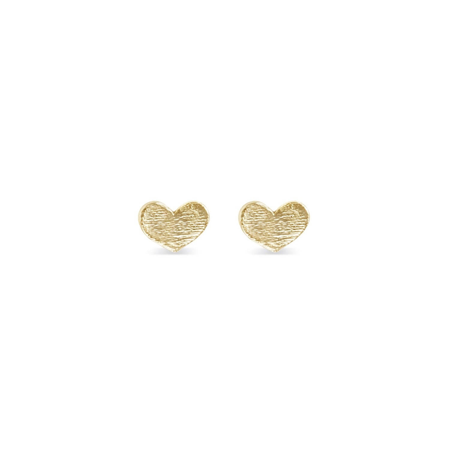 Tiny heart post earrings in 14K gold with texture