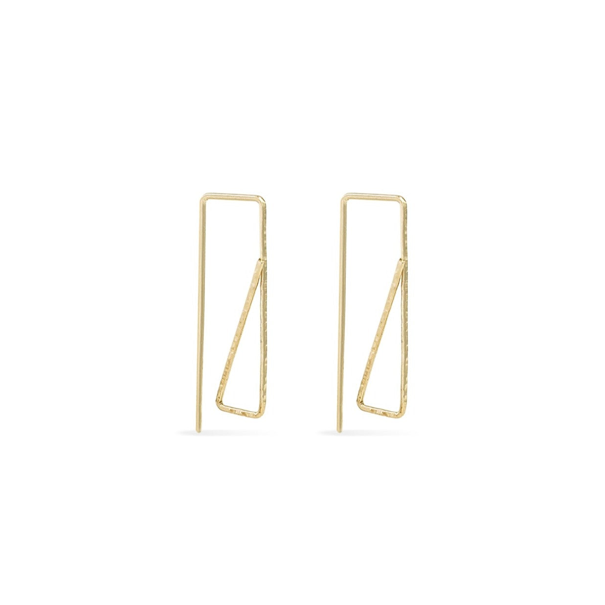 Gold hammered rectangular wire hoop earrings