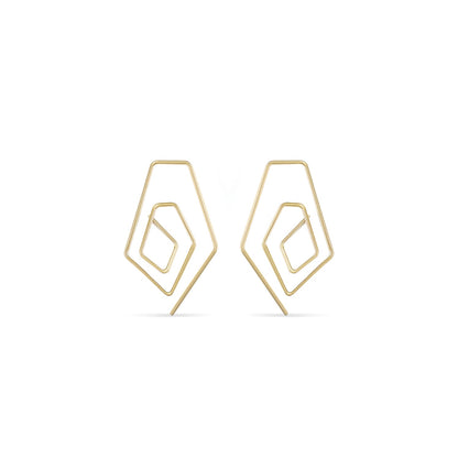 14K gold geometric triangle threader hoop earrings