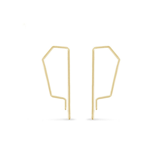 A pair of half hexagon delicate micro hoop earring in 14K yellow gold