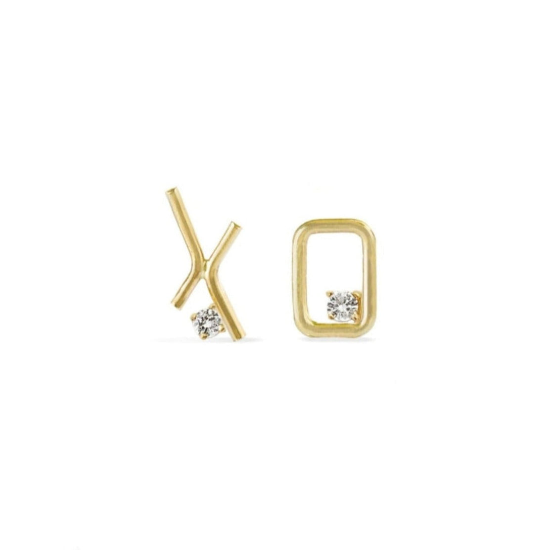14K gold XO diamond stud earrings for Valentines Day