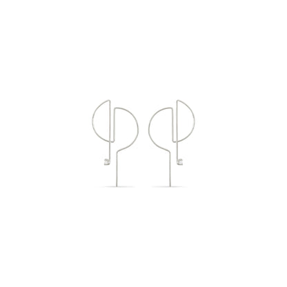 Silver dangle D hoop earrings with white moissanite gemstones