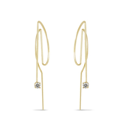 Diamond drop dangle D shape hoop earrings in 14K gold