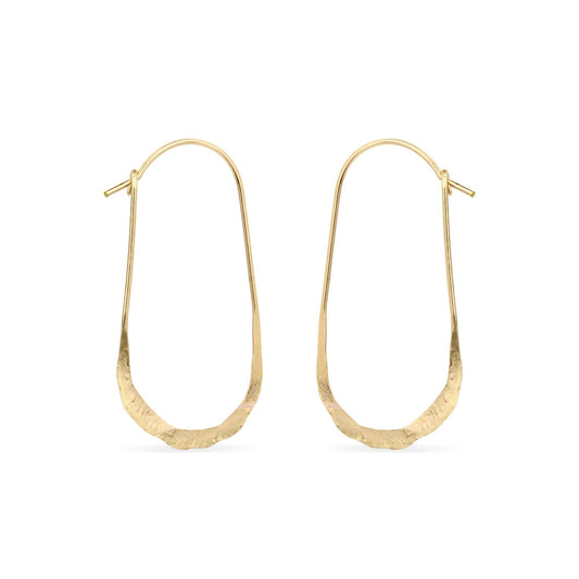 14K gold oval hammered hoop earrings
