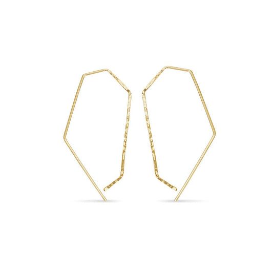 Gold geometric pull through hoop earrings